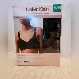 Calvin Klein Black Cotton Modal Bralette 2-Pack, XL, Super Soft, New in Box